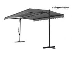 GRASEKAMP Qualität seit 1972 Standmarkise 4x4m Platingrau mit Schutzhülle Gelenkarm Markise London