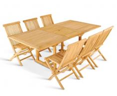 SAM® 7tlg. Gartengruppe Kuba, Gartenmöbel aus Teak-Holz, 6 x Hochlehner Menorca, Auszieh-Tisch mit Schirmloch