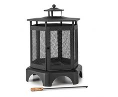 blumfeldt Mandala - Gartenkamin, Feuerschale, Terrassenofen, Feuerstelle, brünierter Stahl, Funkenschutz, Laternen-Design, Gitternetzflächen, Befeuerungstür, Ascherost, schwarz