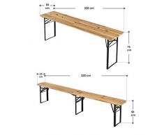 Juskys Holz Bierzeltgarnitur 220 x 50 cm | klappbar | 3-teilig | 2 Bierbänke & Biertisch | Festzeltgarnitur Biertischgarnitur Gartenmöbel-Set