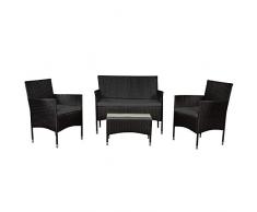 ArtLife Polyrattan Sitzgruppe Fort Myers schwarz | dunkelgraue Bezüge | 4 Personen | Lounge Rattanoptik Gartenmöbel-Set für Balkon oder Terrasse