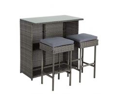 ESTEXO Polyrattan Gartenbar Set Gartenmöbel Sitzgruppe Rattan Bar Tresen Theke Tisch Barset Bartisch Stehtisch Gartentheke Barhocker Bar-Stuhl Sitzgruppe Grau