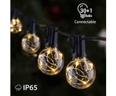 GlobaLink Lichterkette Außen anschließbar IP65 Lichterkette Glühbirnen G40 11,7M mit 30 Birnen Außen-/Innenbeleuchtung mit stecker Deko für Zimmer, Bar, Garten, Balkon(1 Ersatzbirnen)-Warmweiß