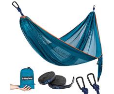 KingCamp Ultraleicht Camping Netz Hängematte mit integrierter Tragetasche, Belastbarkeit bis 150 kg, Atmungsaktiv Kleines Packmaß Blau