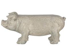 Esschert Design Gartenbank „Schwein“, 77 x 24 x 37 cm, aus Stein, Sitzbank, Gartenhocker im Schweine-Motiv mit stabilem Stand, belastbar bis 100 kg