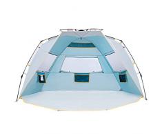 WolfWise Schnellaufbau 4-5 Personen Strandmuschel, UPF 50+ UV Schutz Familien Baby Strandzelt Sonnenschirm, Tragbar Blau