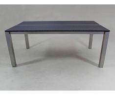 Edelstahl-Granittisch Tharos, 180x100 cm, Tischplatte Nero Africa gebürstet.