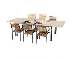 AS-S Gartengarnitur Edelstahl Teak Set: Ausziehtisch 200-280x100 cm und 6 Teak Sessel A-Grade Teak Holz Serie Kuba Gastroqualität