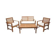 Mendler Gartengarnitur HWC-E99, Sitzgruppe Balkon-Set Lounge-Set, Akazienholz massiv Kissen Creme