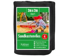 Xabian Sandkastenvlies 2x2m schwarz 80g/m² inklusive 4X Erdanker I Schutzvlies für Sandkasten gegen Unkraut I Ideal als Sandkastenfolie und Unterlage gegen Unkraut & Vermischen mit dem Untergrund