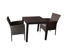 Gartengarnitur Sitzgruppe Sitzgarnitur Bistrogarnitur Gartenmöbel Terrassenmöbel Set 3-teilig - Gartentisch, Rattan-Look, 79x79cm, Mokka, Kunststoff + 2x Stapelsessel, Poly-Rattan inkl. Sitzpolster