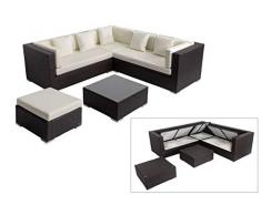 OUTFLEXX Loungemöbel-Set, braun aus Polyrattan-Geflecht, Loungeecke für 6 Personen, wasserfeste Kissenbox, inkl. Kaffeetisch