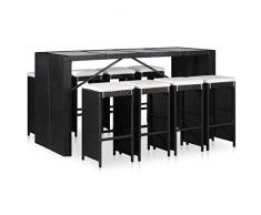 Festnight 9-TLG. Gartenbar-Set mit Kissen | Garten Barset | Rattan Bartisch mit 8 Barhocker | Bar Gartenmöbelset | Gartenbar Sitzgruppe | Schwarz Poly Rattan mit Stahlrahmen