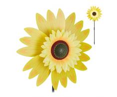 Relaxdays Windrad Blume, Deko Sonnenblume, für Kinder, für Balkon, Terrasse und Garten, Gartenstecker, 70 cm hoch, gelb