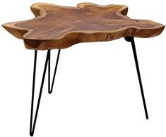 Brillibrum Design Couchtisch Teak Tischplatte massiv aus Teakholz Klapptisch auf einem Metallgestell Tekoholz Wohnzimmertisch Unikat Holz Beistelltisch Einzigartig
