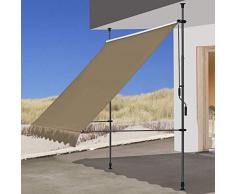 QUICK STAR Klemmmarkise 250x130cm Beige Balkonmarkise Sonnenschutz Terrassenüberdachung Höhenverstellbar von 200-290cm Markise Balkon ohne Bohren