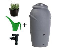 Regentonne Amphore 210L / 360 L (210L, Grau, mit Wasserhahn)