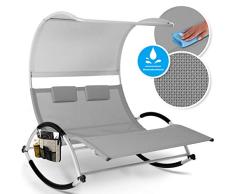 KESSER® Doppel-Sonnenliege Doppelliege | mit Sonnendach, Kopfkissen Tasche | für 2 Personen | Relaxliege | Gartenliege | Schaukelliege ergonomisch geformte Liegefläche | 220 kg Belastung | Grau