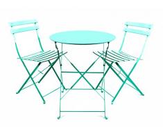Bubble-Store 3tlg. Bistrogarnitur Metall, Klapptisch Ø 60 cm 2X Klappstühle, Retro-Design, für innen und außen (Türkis)