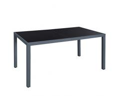 SONGMICS Gartentisch, Glas, Balkontisch, rechteckig, Outdoor, Picknick, Party, Tischplatte aus Hartglas, Gestell aus Aluminium, 150 x 90 x 73 cm, grau GPT09GY