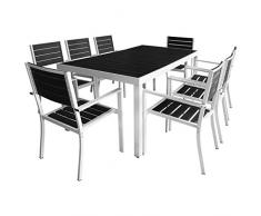 Festnight- 9-TLG Gartentisch und 8 Stühle Garten-Essgruppe Aluminium WPC Schwarz 150 x 90 x 74 cm