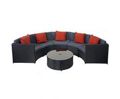 Mendler Poly-Rattan Garnitur rund HWC-E17, Gartengarnitur Sitzgruppe ~ schwarz, Polster dunkelgrau, Kissen terrakotta