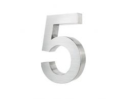 KOBERT GOODS Hochwertig Modern Gebürstet Edelstahl V2A Hausnummer 5 klassisch 3D-Effekt Design Wetterfest und Rostfrei inklusive Montage-Material Höhe 20cm Tiefe 3cm Groß für Haus und Gartenzaun