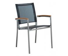 ASS Designer Gartenstuhl mit Armlehne Kuba-SCHWARZ Gastroqualität Stapelsessel Gartensessel Stapelstuhl Sessel Edelstahl Batyline Textilene Teak stapelbar sehr robust