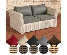 CLP Poly-Rattan 2er Sofa Mandal mit 2 Sitzplätzen I Gartensofa mit Aluminium-Gestell I Loungesofa mit Polsterkissen I 5mm Rattandicke Perlweiß, eisengrau