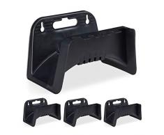 Relaxdays 4 x Schlauchhalter, Wandschlauchhalter aus Kunststoff, Aufhängung für Gartenschlauch, HBT 14 x 24 x 16 cm, schwarz