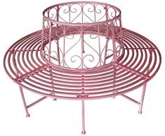 GeKi Trend Baumbank antik pink rosa Metall Schmiedeeisen 360° rund Ø 161 cm Rundbank Baum massiv Parkbank Gartenbank stabil