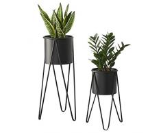 [en.casa] Pflanzständer im 2er Set Blumenständer aus Metall Blumentopf Ständer mit Übertopf Blumentopfhalter 2-TLG. Pflanztopf Deko Schwarz