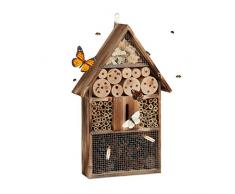 Relaxdays Insektenhotel 50 cm groß, Zum Aufhängen, Bienenhotel und Schmetterlingshaus, Geflämmtes Holz, natur