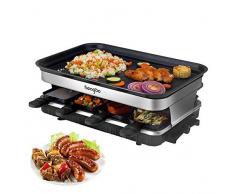 Raclette Grill mit Antihaft-beschichtete Thermisch Isolierte Griffe 8 Pfännchen für 8 Personen 1500W Schwarz