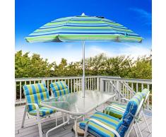 MOVTOTOP 200cm Sonnenschirm, UV 50+ Schutz Sonnenschirm Strand, Rostfrei Marktschirm mit Kippbarer Aluminiumstange, Gestreifter Strandschirm, Gartenschirm für Balkon, Terrasse, Garten Blau/Grün