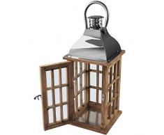 Wohaga Holzlaterne mit Metalldach 40x17x17cm Gartenlaterne Holzlaterne Windlicht mit Henkel Holzgestell Echtglasscheiben Kerzenhalter Gartenbeleuchtung Dekoration