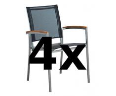 ASS 4Stk Designer Gartenstuhl mit Armlehne Kuba-SCHWARZ Gastroqualität Stapelsessel Gartensessel Stapelstuhl Sessel Edelstahl Batyline Textilene Teak stapelbar sehr robust