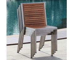 Teako Design Stapelstuhl Fedaia Edelstahl Teak unbehandeltes Massivholz Gartenstuhl Teakholz Terrassenstuhl Wetterfest