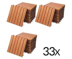 Deuba 33x Holzfliesen Eukalytus | FSC®-zertifiziertes Eukalyptusholz | 30x30 cm Fliese Stecksystem Mosaik | Zuschneidbar Terrasse Balkon Set
