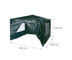 Relaxdays Pavillon 3x3 m, 4 Seitenteile, Metall Gestell, PE Plane, Fenster, Festival Partyzelt, Geschlossen, Grün