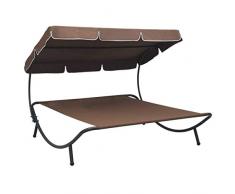 Tidyard Doppel Sonnenliege Doppelliege mit Sonnendach Loungebett Gartenliege für 2 Personen Liegestuhl Relaxliege für Garten Terrasse Schwimmbad, Braun