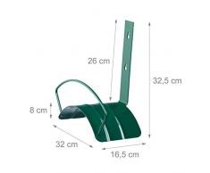 Relaxdays Schlauchhalter Wand, Metall, Wandhalter für 5/8 Zoll (15 mm) 60 m Gartenschlauch, Gartenschlauchhalter, grün