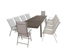 Wohaga Gartenmöbel-Set ausziehbarer Aluminium Gartentisch mit Polywood Tischplatta 160/210/260x95cm + 8X Stapelstuhl mit Textilenbespannung + 2X Alu Hochlehner mit 7fach Verstellbarer Rückenlehne