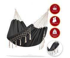KESSER® Hängematte 300kg belastbar 320x150cm max. Belastbarkeit 300 kg, 1-2 Personen, atmungsaktiv Fransen wetterfest Camping Garten Tuchhängematte Mehrpersonen, Farbe:Anthrazit