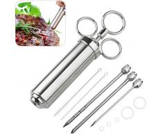 EXTSUD 60ml BBQ Bratenspritze mit 3 Nadeln,in Edelstahl 304 für Alle Teile Grill Marinadenspritze Gewürzspritze Küchenhelfer für BBQ Fleisch Rind Huhn Gebäck mit Marmelade,FDA Zertifizierung MEHRWEG