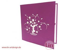 LIN-POP UP Grußkarten, Dankeskarten, Gute Besserung, Geburtstagskarten, Muttertagskarten, Lila Blumenstrauß