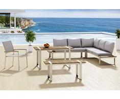 AISER Royal Garten Lounge Set -Sansibar- luxuriöse Sitzgruppe mit Esstisch, Bank und Stuhl aus hochwertigem Misanbar Kunstholz Gartenmöbel Set