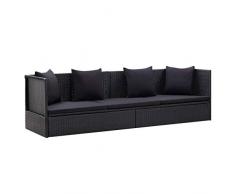 vidaXL Gartensofa mit Auflage Kissen Sonnenliege Garten Lounge Sofa Couch Gartenmöbel Gartenliege Relaxliege Liege Poly Rattan Schwarz