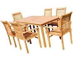 ECHT Teak Set Gartentisch 150x80cm + 6 Sessel Alpen