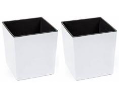 Kreher 2 Stück XXL Design Pflanzkübel aus Kunststoff in Hochglanz Weiß mit Herausnehmbaren Einsatz. Maße BxTxH in cm: 40 x 40 x 41 cm